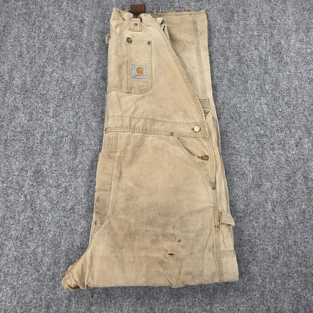 Carhartt Bib Overalls Mens 44x32 Duck Double Knee Distressed R01 BRN Vintage USA - Picture 16 of 16